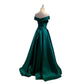 Simple A line Off The Shoulder Green Satin Prom Dresses Evening Party Dress C1956