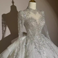 Fairytale Ball Gown High Neckline Tulle Sequin Long Wedding Dresses C195