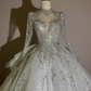 Fairytale Ball Gown High Neckline Tulle Sequin Long Wedding Dresses C195