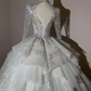 Fairytale Ball Gown High Neckline Tulle Sequin Long Wedding Dresses C195