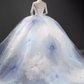 Fairytale Ball Gown Strapless Neckline Tulle Flowers Long Wedding Dresses C197