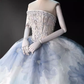 Fairytale Ball Gown Strapless Neckline Tulle Flowers Long Wedding Dresses C197