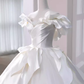 Princess Ball Gown Off The Shoulder Satin Long Wedding Dresses C199