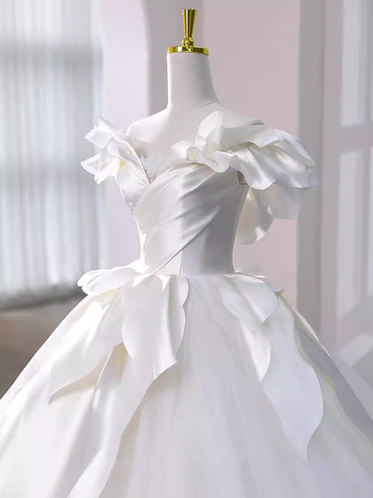 Princess Ball Gown Off The Shoulder Satin Long Wedding Dresses C199