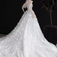 Princess Ball Gown Off The Shoulder Tulle Flowers Long Wedding Dresses C200