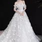 Princess Ball Gown Off The Shoulder Tulle Flowers Long Wedding Dresses C200