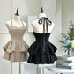 Cute A line Halter Black Ruffles Short Homecoming Dresses C2030