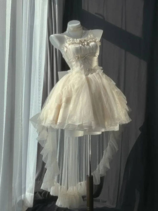 Cute A line Strapless Ruffles Ivory Homecoming Dress Short Birthday Outfits C2034