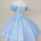 Cute Ball Gown Off The Shoulder Lace Light Sky Blue Homecoming Dress Short Birthday Outfit C2045