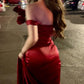 Simple Sheath Off The Shoulder Short Sleeves Red Long Prom Dresses C2054