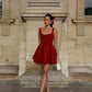 Simple A line Straps Red Short Homecoming Dresses 21st Birthday Outfits Party Dress C2059