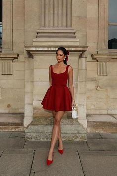 Simple A line Straps Red Short Homecoming Dresses 21st Birthday Outfits Party Dress C2059