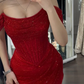 Elegant Mermaid Off-shoulder Sequined Slim Fit Prom Dress Long Evening Dresses C2065