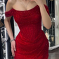 Elegant Mermaid Off-shoulder Sequined Slim Fit Prom Dress Long Evening Dresses C2065