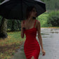 Simple Sheath Spaghetti Straps Short Red Homecoming Dresses 21st Birthday Outfit C2085