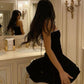 Simple A Line Strapless Black Velvet Homecoming Dresses 21st Birthday Outfit C2086