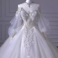 Princess Ball Gown Scoop neckline Long Sleeves Tulle Wedding Dresses C208