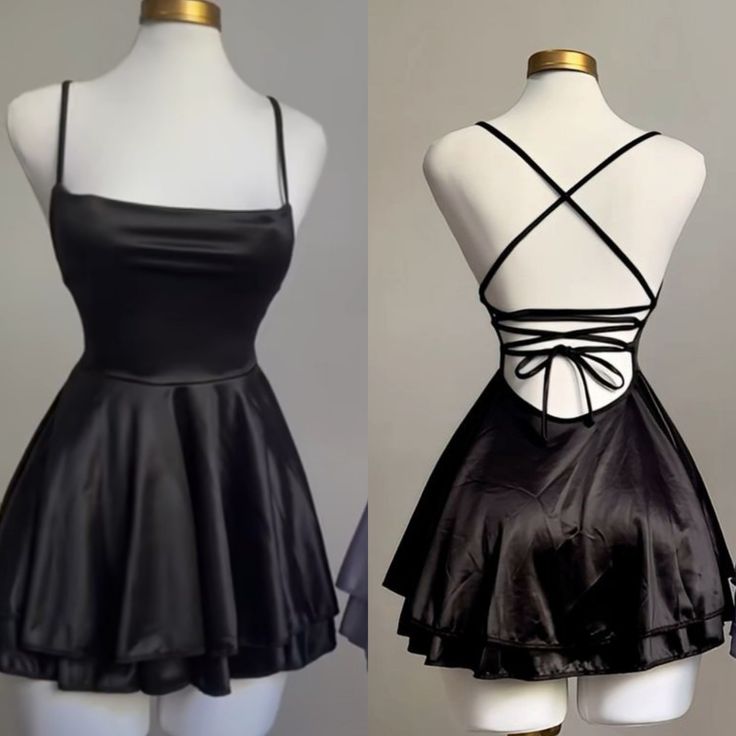 Cute A line Spaghetti Straps Black Short Homecoming Dresses 21st Birthday Outfit C2091