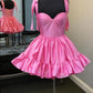 Sexy A Line Straps Pink Short Satin Homecoming Dresses 21st Birthday Outfit C2105