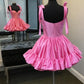 Sexy A Line Straps Pink Short Satin Homecoming Dresses 21st Birthday Outfit C2105