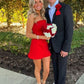 Simple A Line Strapless Red Satin Short Homecoming Dresses 18th Birthday Outfits C2111