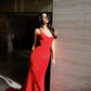 Elegant Mermaid Straps Red Satin Long Prom Dress Evening Dresses C2120