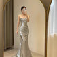 Sexy Mermaid Spaghetti Straps Silver Sequin Long Prom Dress Evening Dresses C2129