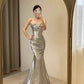 Sexy Mermaid Spaghetti Straps Silver Sequin Long Prom Dress Evening Dresses C2129