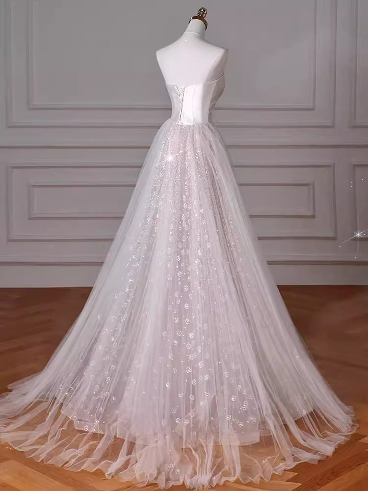 Robe de mariée longue en Tulle, ligne A, romantique, sans bretelles, C212