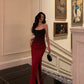 Sexy Mermaid Strapless Ombre Burgundy Satin Long Prom Dress Evening Dresses C2130