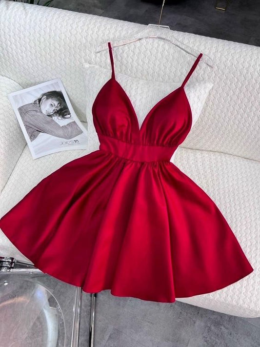 Sexy A Line Spaghetti Straps Short Red Homecoming Dresses 21st Birthday Outfits C2136