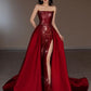 Robe de soirée sexy sirène rouge sans manches à paillettes longues C2149