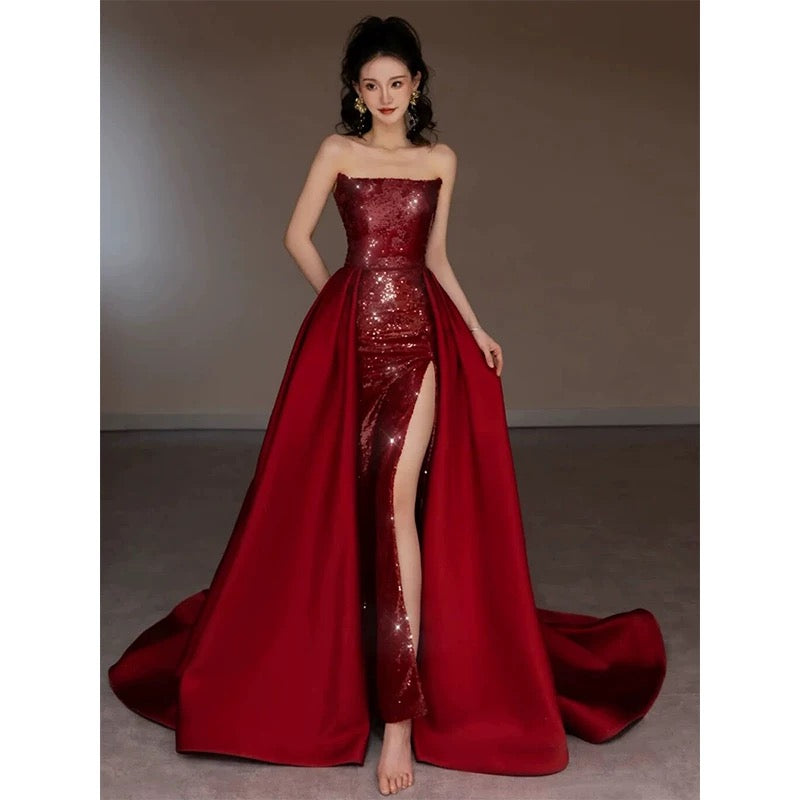 Sexy Mermaid Red Sleeveless Long Sequin Prom Dress Evening Dresses C2149