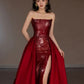 Sexy Mermaid Red Sleeveless Long Sequin Prom Dress Evening Dresses C2149