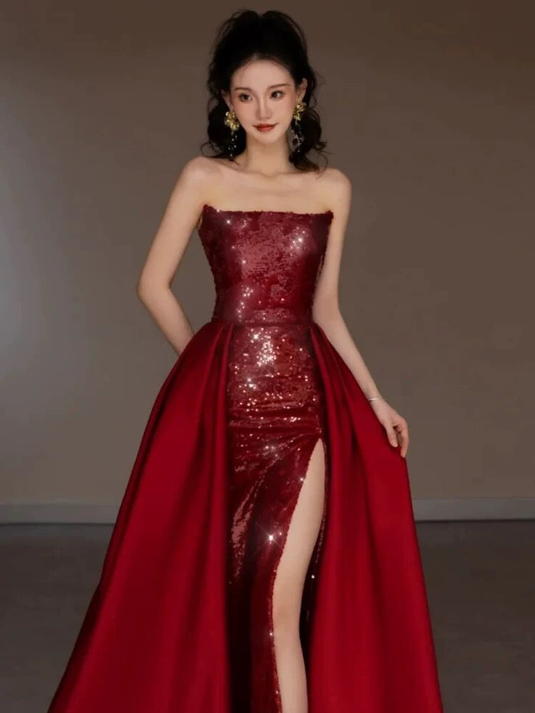 Sexy Mermaid Red Sleeveless Long Sequin Prom Dress Evening Dresses C2149