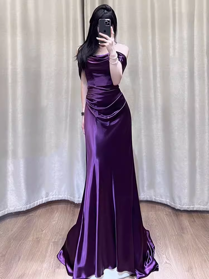 Sexy Mermaid Off The Shoulder Grape Long Prom Dresses C215