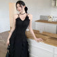 Modest Sheath Spaghetti Straps Chiffon Sleeveless Black Long Prom Dress Evening Dresses C2163