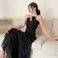 Modest Sheath Spaghetti Straps Chiffon Sleeveless Black Long Prom Dress Evening Dresses C2163