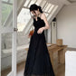 Modest Sheath Spaghetti Straps Chiffon Sleeveless Black Long Prom Dress Evening Dresses C2163