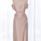 Modest Mermaid Off The Shoulder PInk Satin Long Prom Dresses C217