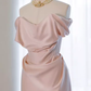 Modest Mermaid Off The Shoulder PInk Satin Long Prom Dresses C217