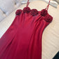 Elegant A line Spaghetti Straps Red Slim Fit Satin Prom Dress Evening Dresses C2180