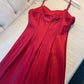 Elegant A line Spaghetti Straps Red Slim Fit Satin Prom Dress Evening Dresses C2180