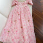 Elegant A Line Square Neckline Pink Floral Tulle Prom Dress Evening Dresses C2188