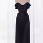 Modest Mermaid Off The Shoulder Black Satin Long Prom Dresses C218