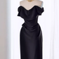 Modest Mermaid Off The Shoulder Black Satin Long Prom Dresses C218