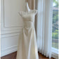 Simple A Line Straps White Satin Ankle Length Prom Dress Evening Dresses C2199