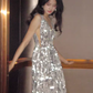 Modest Mermaid V Neckline Silver Sequin Slit Long Prom Dresses C219