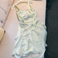 Modest A Line Straps Sage Green Satin Backless Homecoming Dresses Birthday Outfits C2204