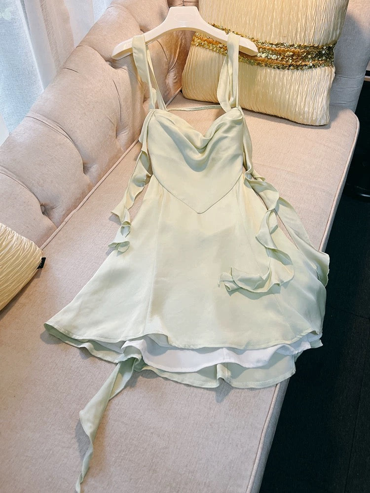 Modest A Line Straps Sage Green Satin Backless Homecoming Dresses Birthday Outfits C2204